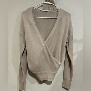 Zara V-Neck Wrap Sweater - Light Gray